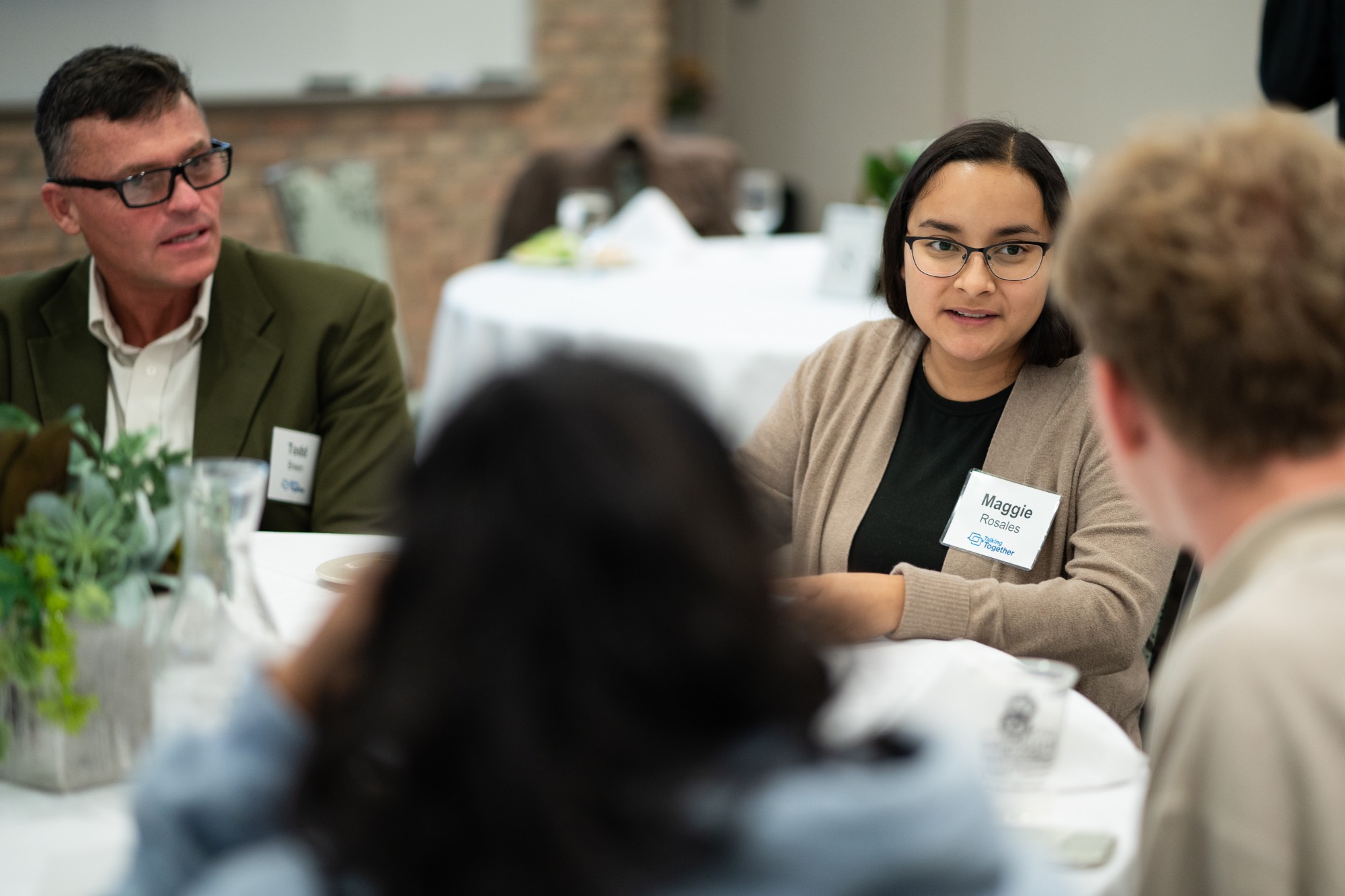 People talking at table